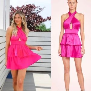 Amanda Uprichard Estella Crossover Silk Mini Dress